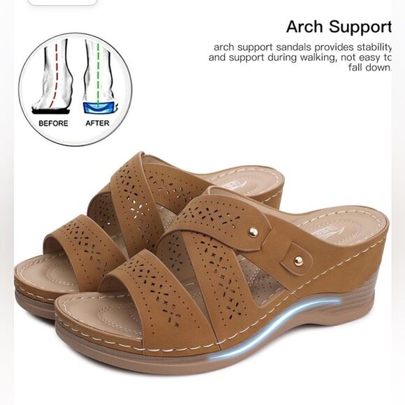 Shibever Bohemian Hollow Out Slip On Wedge Platform Sandals/slides - Picture 8 of 13